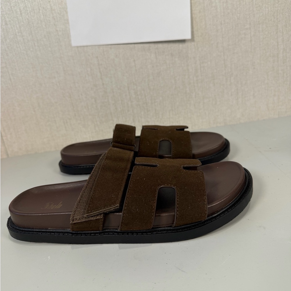 Brown Suede Slide Sandals - Picture 4 of 9
